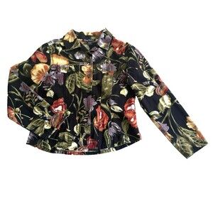 Gaudy Couture Womens Fall Autumn Floral  Sequin Denim Jacket Cotton Size Med